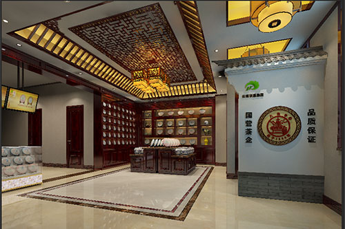 建阳古朴典雅的中式茶叶店大堂设计效果图