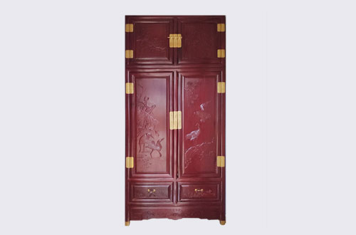 建阳高端中式家居装修深红色纯实木衣柜